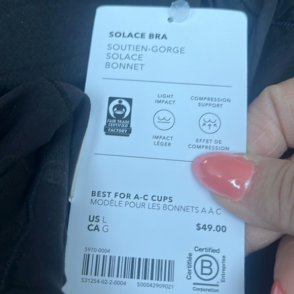 NWT-Athleta Black Solace Keyhole Bra, Large A-C - Picture 8 of 8